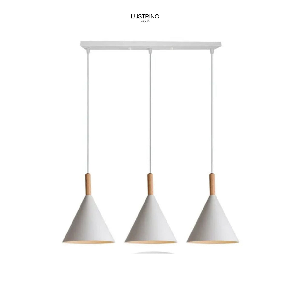 Suspension trois cônes en métal blanc finition bois Sapin – vue 5