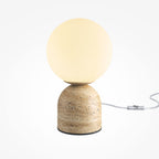 Lampe à poser globe blanc sur socle aspect travertin Cosmo