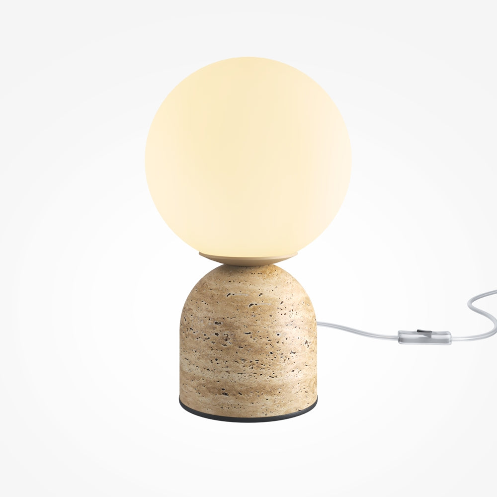 Lampe à poser globe blanc sur socle aspect travertin Cosmo